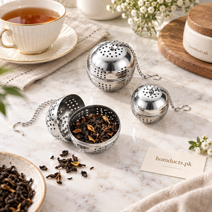 Stainless steel bowl tea infusers in three sizes with loose-leaf tea