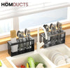 Stainless Steel Utensil Holder for Kitchen Countertop – Modern Cutlery Drying Rack with Drainage for Spoons Forks and