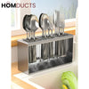 Stainless Steel Utensil Holder for Kitchen Countertop – Modern Cutlery Drying Rack with Drainage for Spoons Forks and