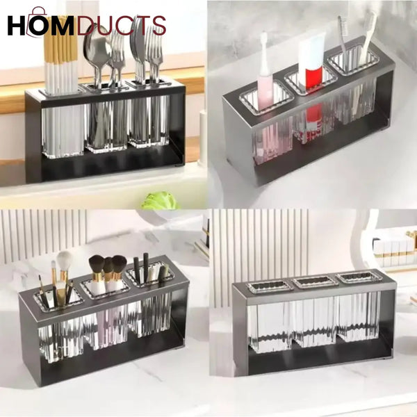 Stainless Steel Utensil Holder for Kitchen Countertop – Modern Cutlery Drying Rack with Drainage for Spoons Forks and