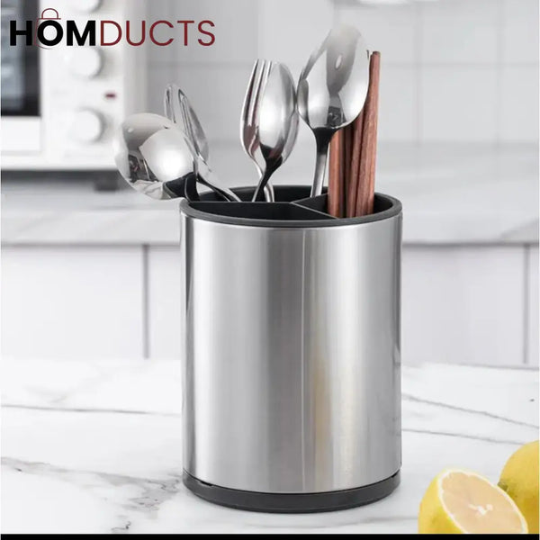 Stainless Steel Utensil Holder – Multi-Section Cutlery & Tool Organizer for Kitchen Counter