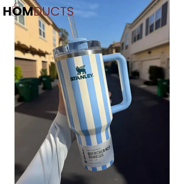 Stanley Quencher Tumbler with Handle – 40oz Striped Travel Mug with Straw & Lid for Iced Coffee Water & More