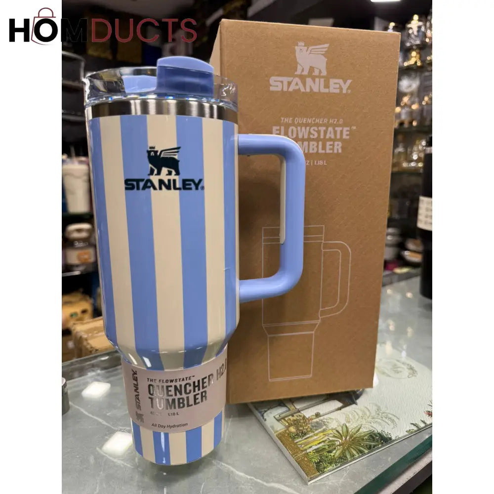 Stanley Quencher Tumbler with Handle – 40oz Striped Travel Mug with Straw & Lid for Iced Coffee Water & More