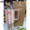Stanley Quencher Tumbler with Handle – 40oz Striped Travel Mug with Straw & Lid for Iced Coffee Water & More Pink