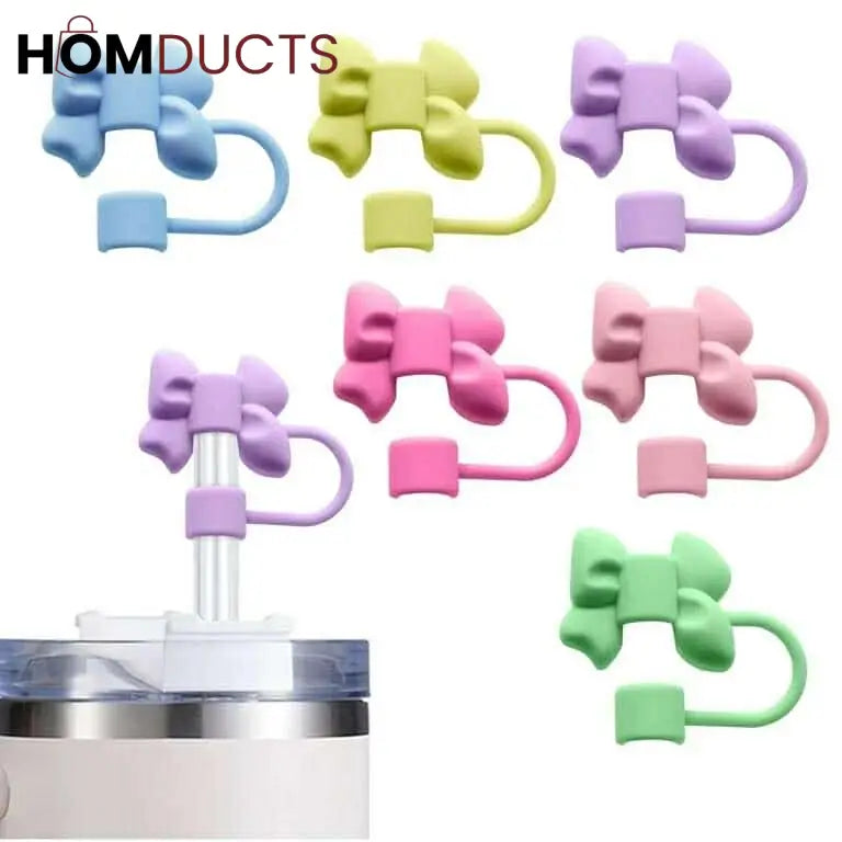 Stanley Tumbler Straw Toppers - 4 Pack Silicone Bow Design | Dust & Splash Proof