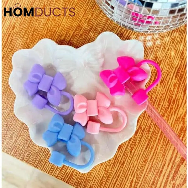 Stanley Tumbler Straw Toppers - 4 Pack Silicone Bow Design | Dust & Splash Proof