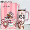 Stanley x Labubu Limited Edition Tumbler – Pink Cartoon Character Design with Straw
