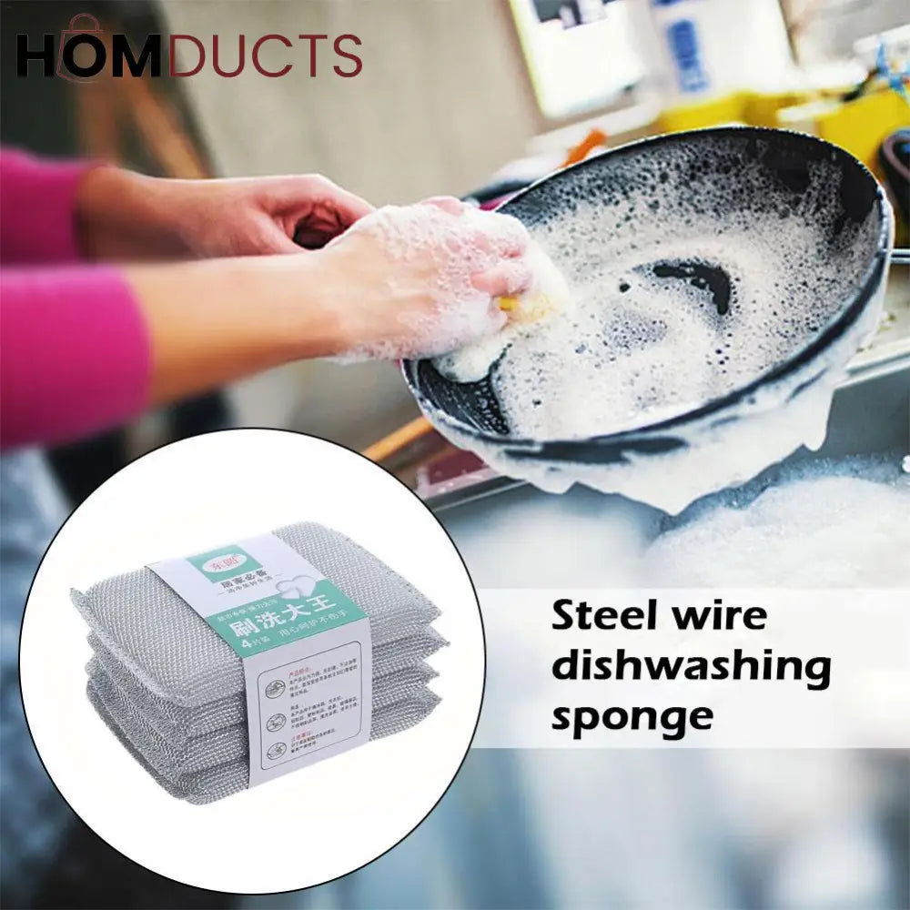 Steel Wire Dish Washing Sponge (4Pcs)