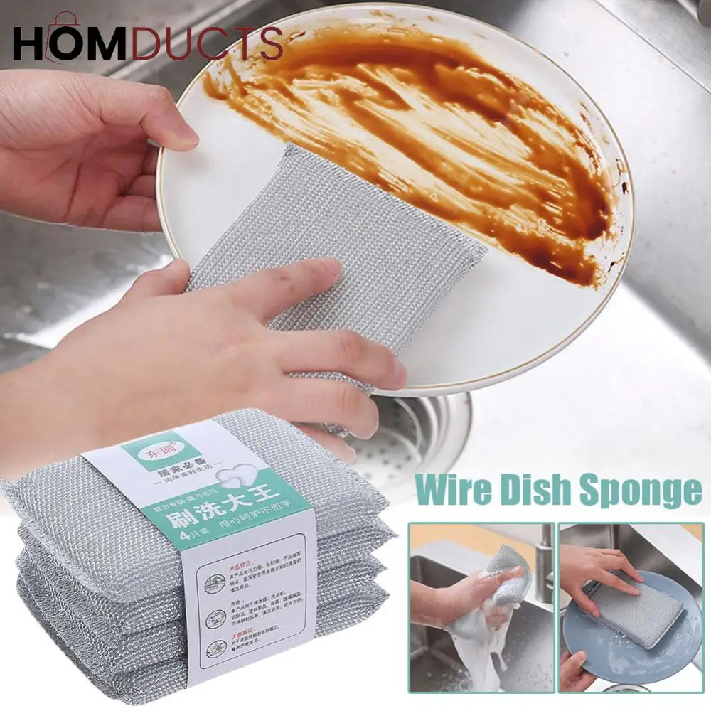 Steel Wire Dish Washing Sponge (4Pcs)