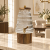 Stepped ribbed glass beverage dispenser with dark wooden stand