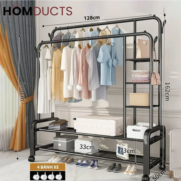 Pole Cloth Rack Sturdy Metal Double Pole Cloth Rack – Homducts