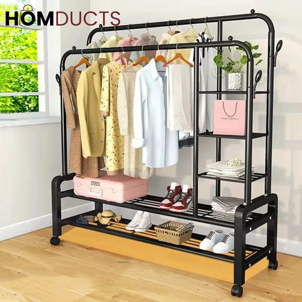 Double Line Cloth Rack Sturdy Metal Double Pole Cloth Rack – Homducts