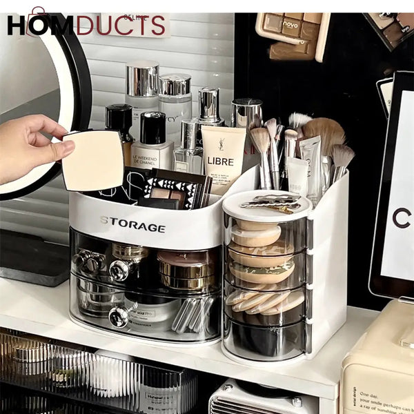 Stylish Makeup Organizer For Vanity With Drawer and Makeup Brush And Sponge Organizer