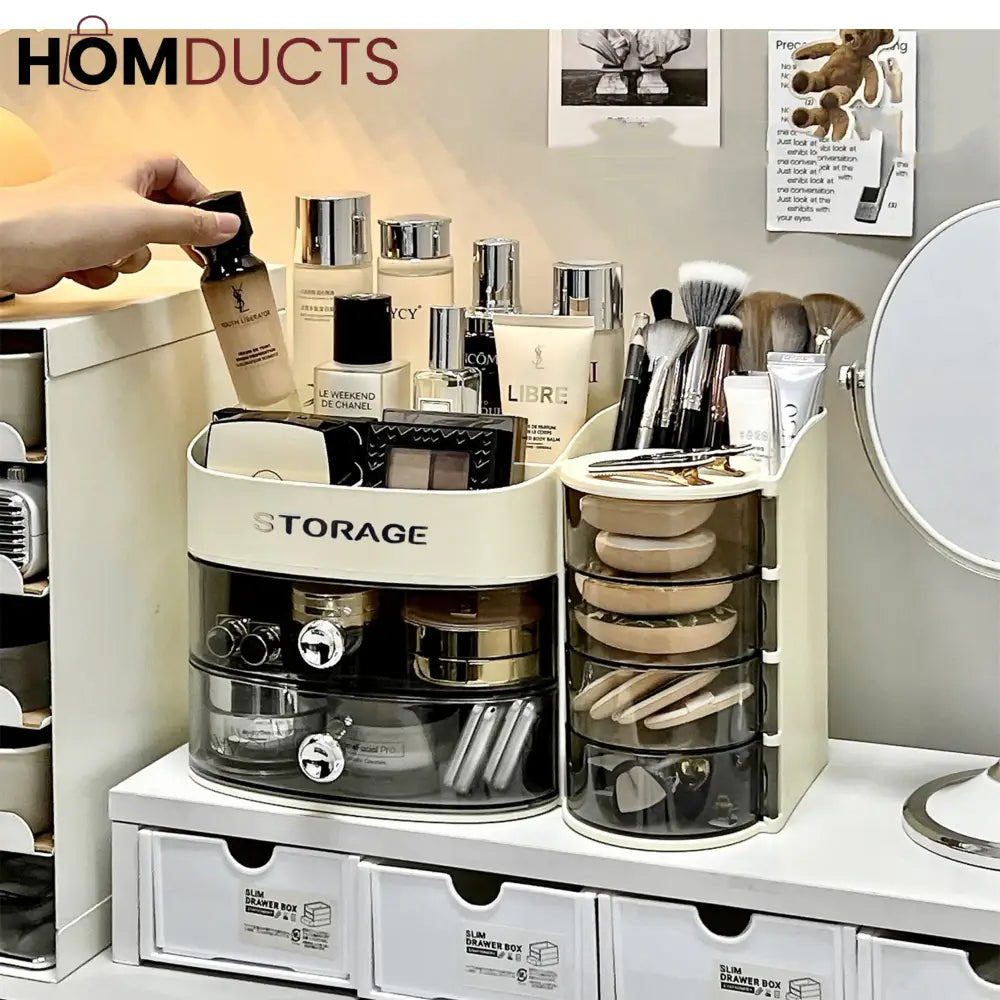 Stylish Makeup Organizer For Vanity With Drawer and Makeup Brush And Sponge Organizer