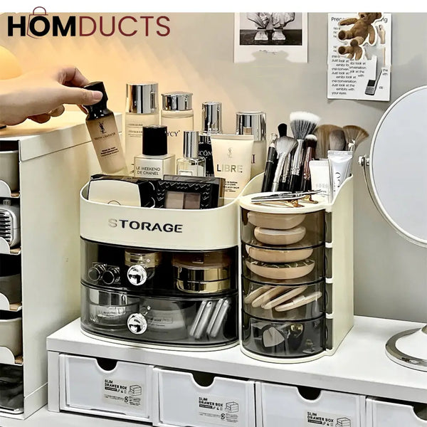 Stylish Makeup Organizer For Vanity With Drawer and Makeup Brush And Sponge Organizer