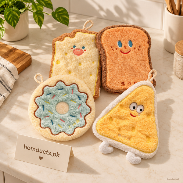 Super absorbent novelty microfiber cleaning towels in food designs