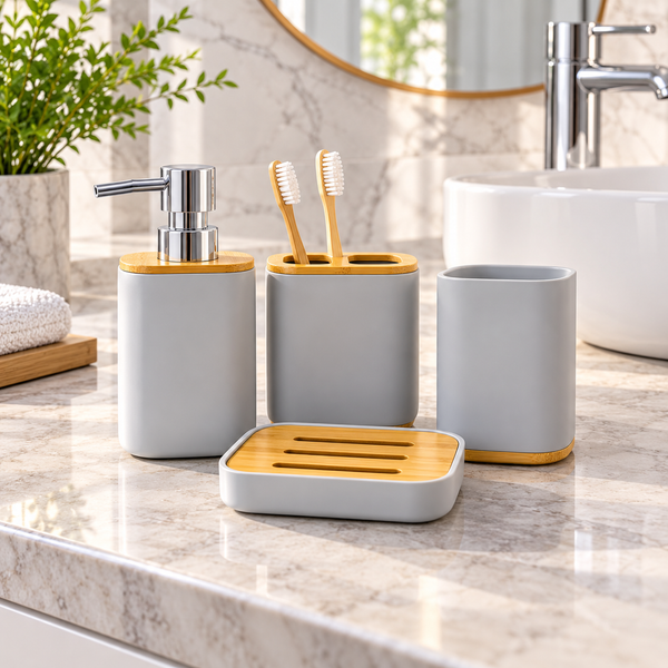 4-Piece Bamboo Accent Bathroom Accessory Set