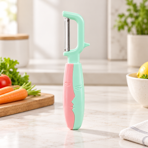 Mint green and pink handheld multifunction vegetable peeler