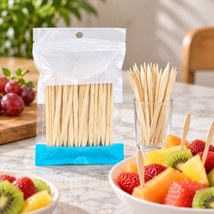 Natural wooden fruit forks and serving picks
