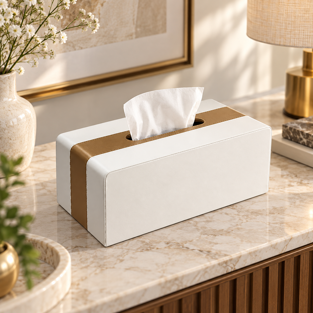 Dual-Tone Modern Tissue Box Cover in a premium home setting