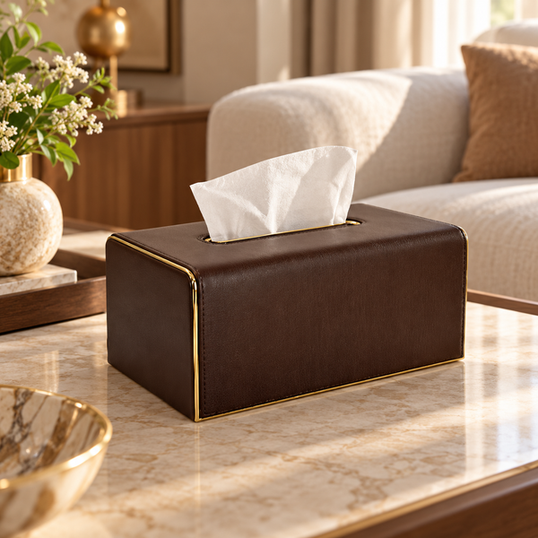 Metallic-Edge Luxury Tissue Box Cover in a premium home setting