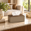 Two-Tone Compact Tissue Box Cover styled in a premium home interior