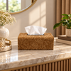 Plush Textured Tissue Box Cover styled in a premium home interior
