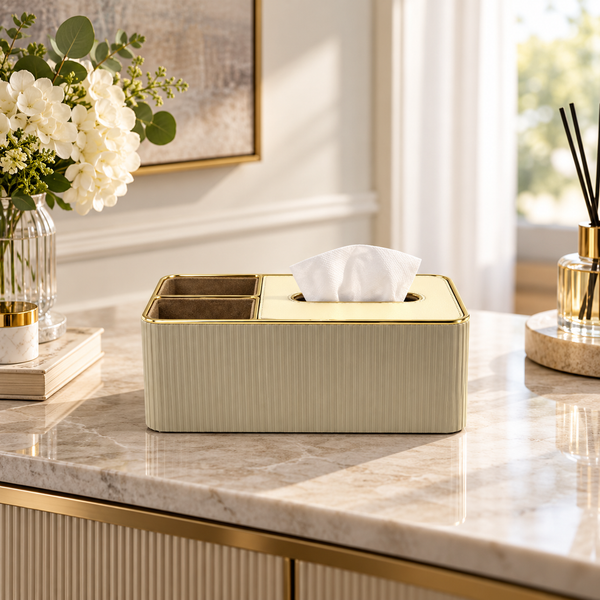 Dual-Compartment Tissue Box Organizer in an elegant interior
