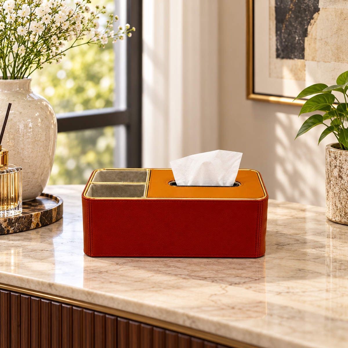 Contrast-Top Tissue Box Organizer in an elegant interior