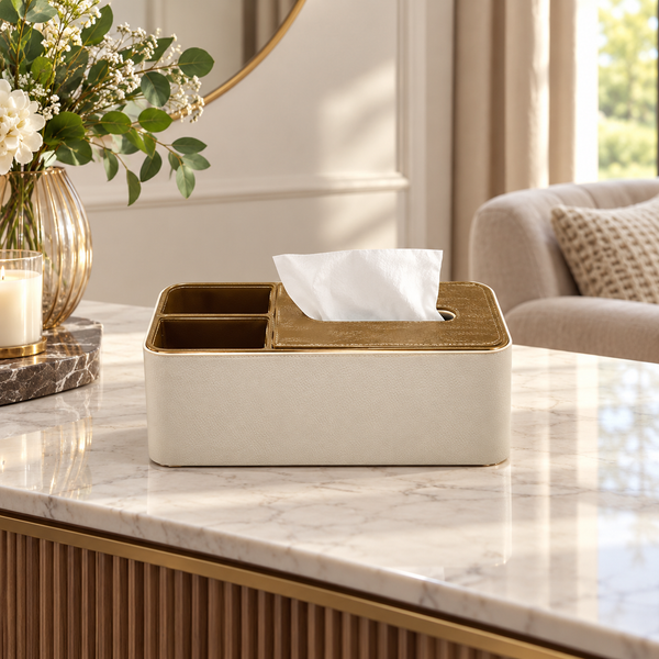 Two-Tone Tissue Box Organizer in an elegant interior