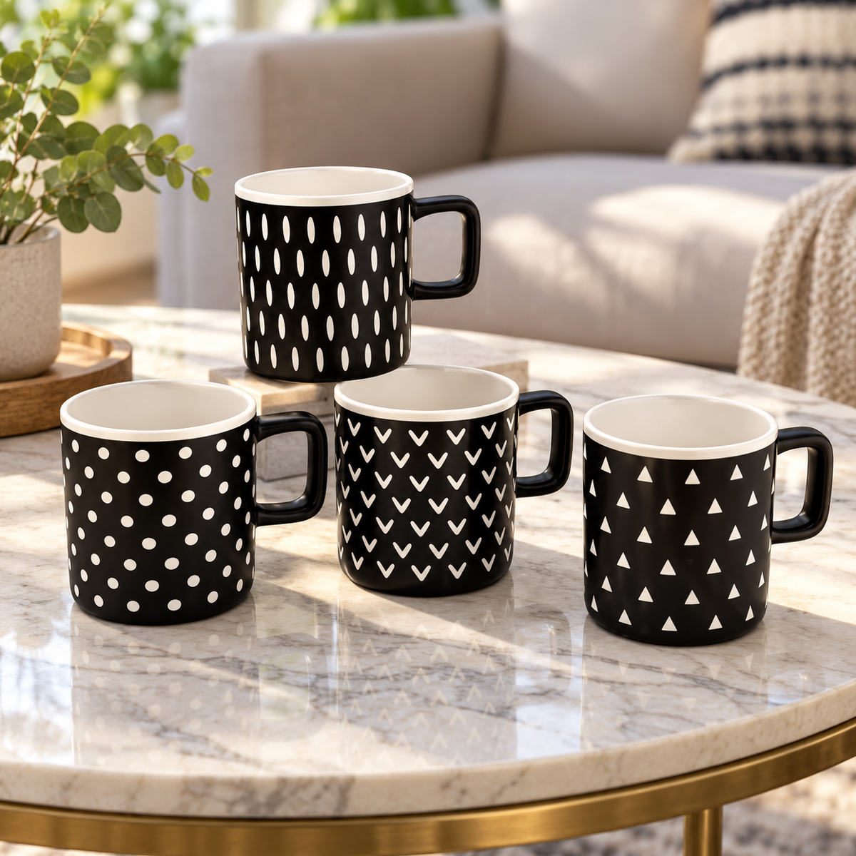 380ml Black Pattern Ceramic Mug features and details