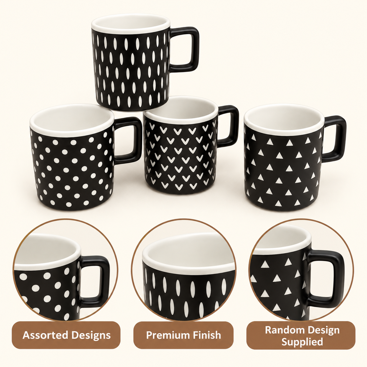 Danny Home 380ml Black Pattern Ceramic Mug