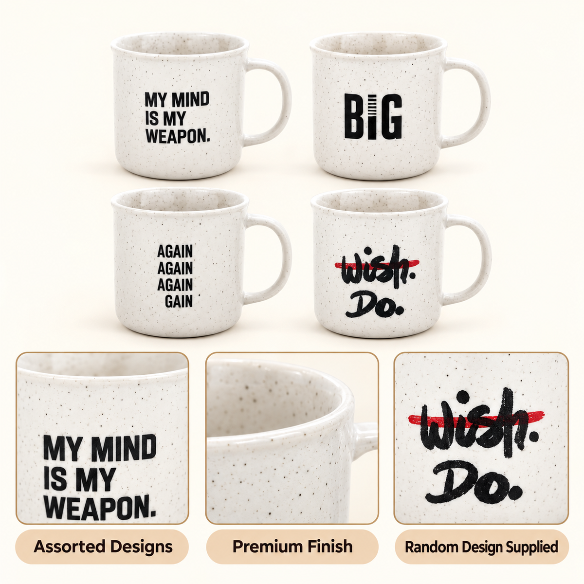 350ml Typography Porcelain Mug features and details