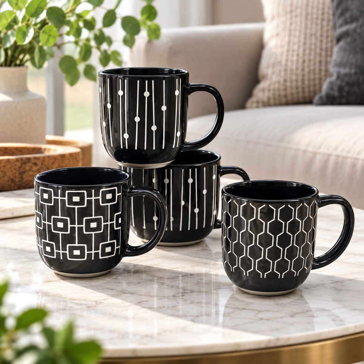 Danny Home 450ml Black Geometric Ceramic Mug