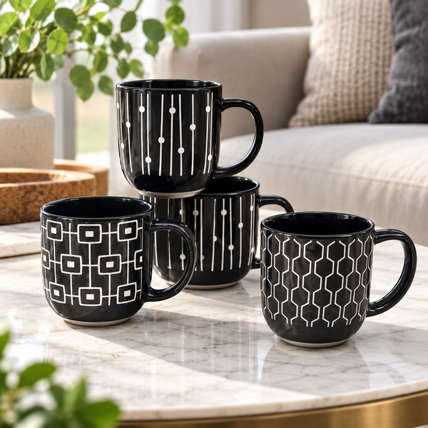 Danny Home 450ml Black Geometric Ceramic Mug