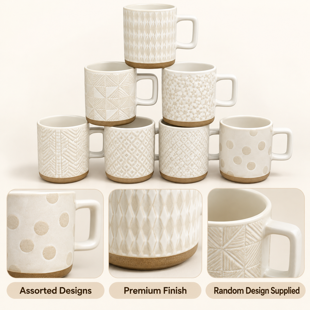 400ml White Textured Ceramic Mug features and details