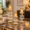 Tall gold crystal leaf candle holder set