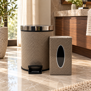 Modern Textured Pedal Dustbin & Tissue Box Set in a premium home setting