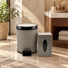 Metallic-Trim Pedal Dustbin & Tissue Box Set in a premium home setting
