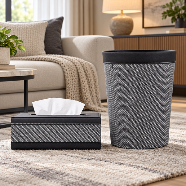 Charcoal Diagonal Weave matching tissue box and dustbin lifestyle image