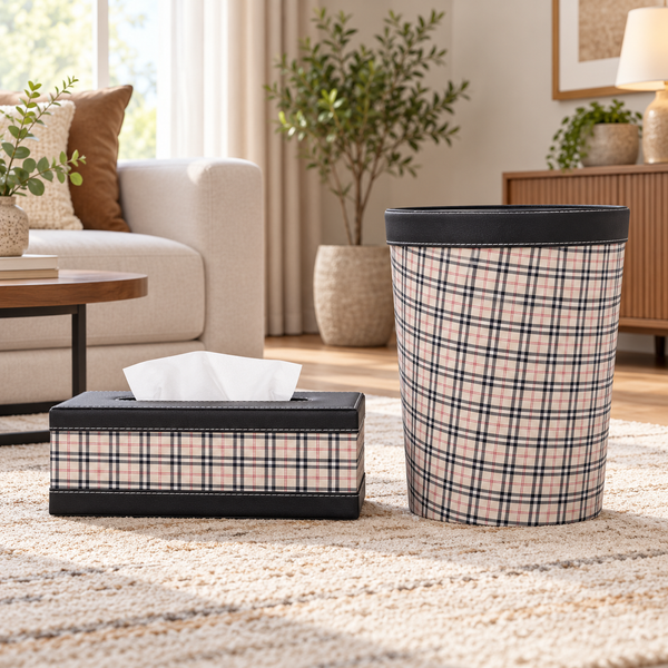 Classic Beige Check matching tissue box and dustbin lifestyle image
