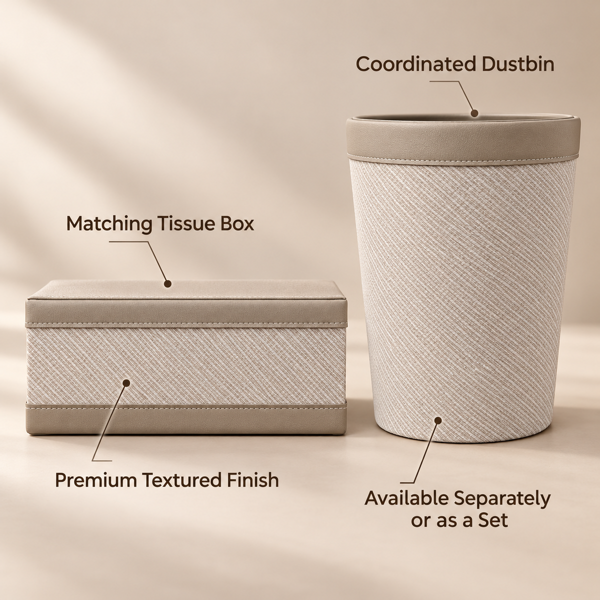 Ivory Diamond Texture tissue box and dustbin product features