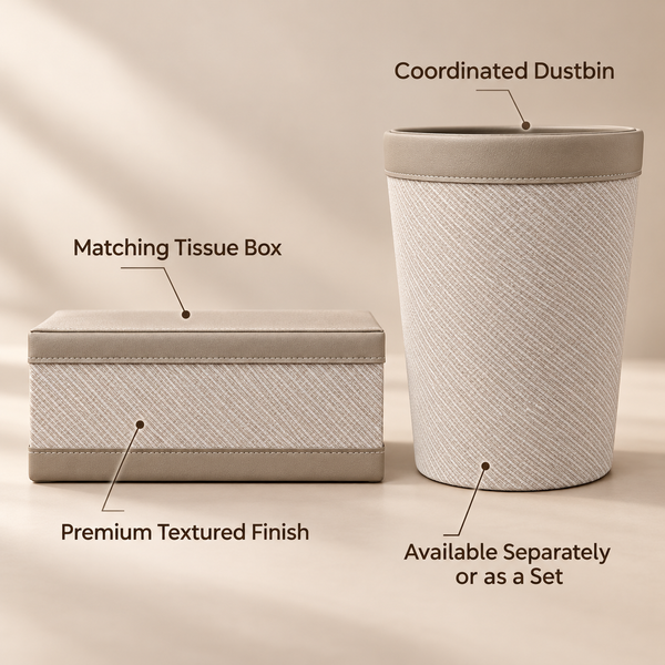 Ivory Diamond Texture tissue box and dustbin product features