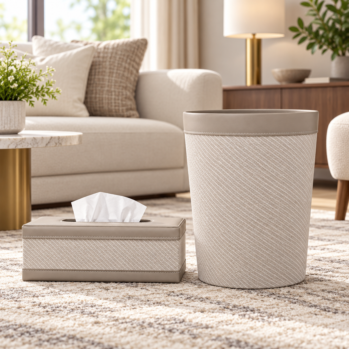 Ivory Diamond Texture matching tissue box and dustbin lifestyle image