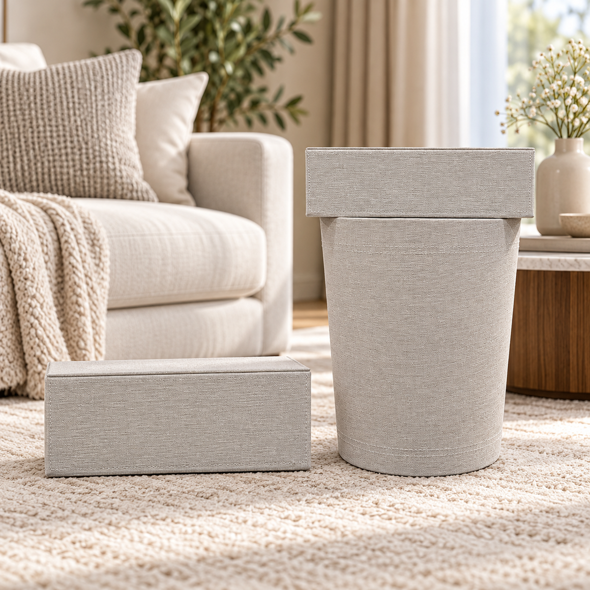 Pearl Grey Fine Texture matching tissue box and dustbin lifestyle image