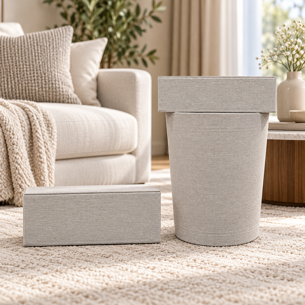 Pearl Grey Fine Texture matching tissue box and dustbin lifestyle image