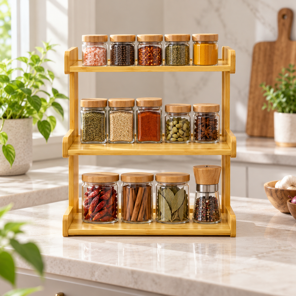 3-Tier Bamboo Countertop Storage Shelf & Kitchen Organizer