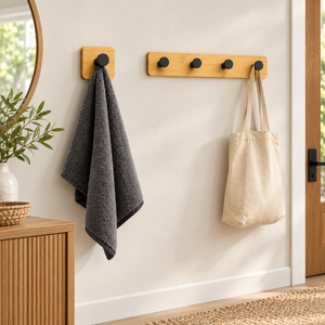 Bamboo Wall Hook Organizer – Single & 4-Hook Options