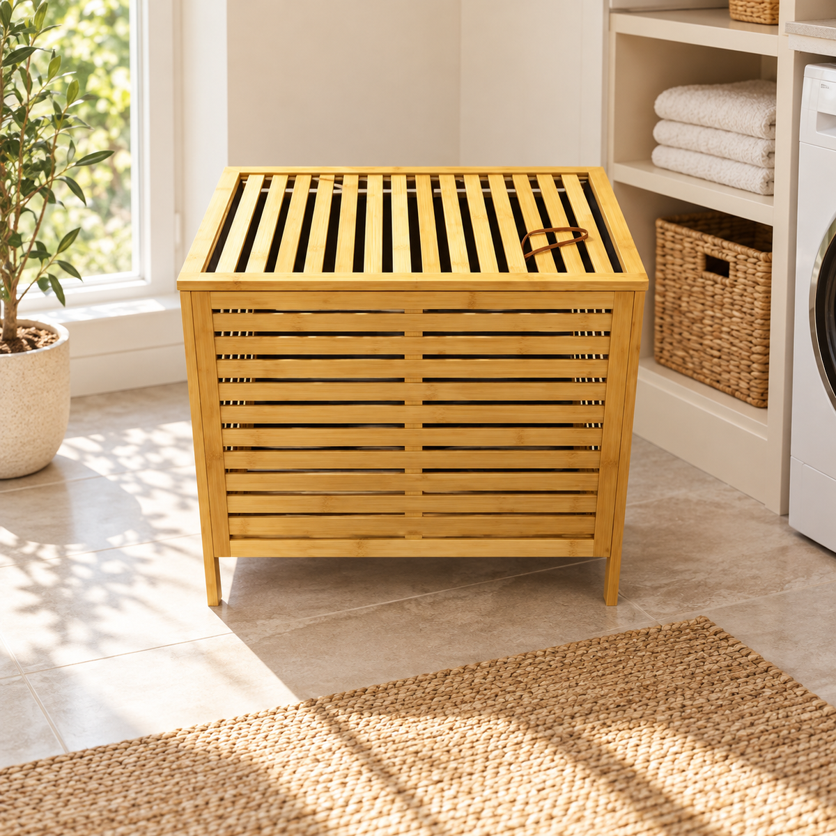 Bamboo Laundry Basket with Lid – Freestanding Clothes Hamper