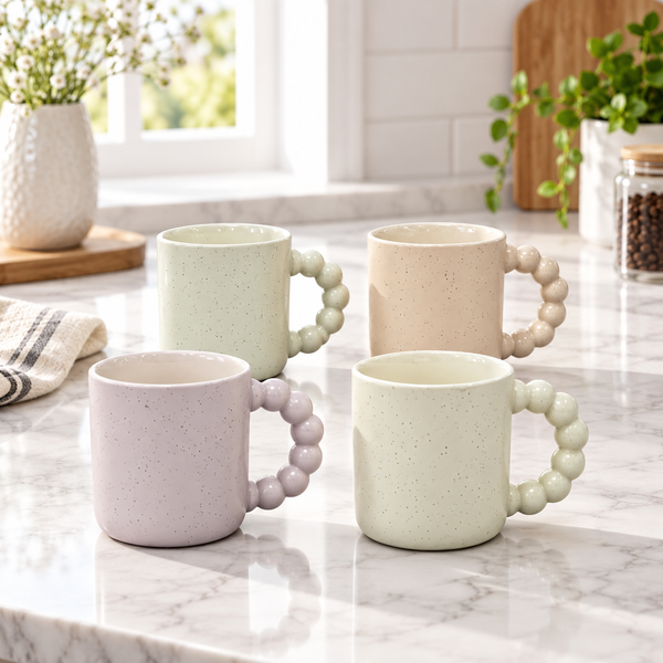 Bubble handle ceramic coffee mug set of 4
